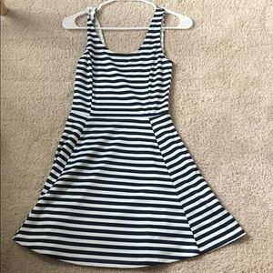 stripped skater dress. navy and white